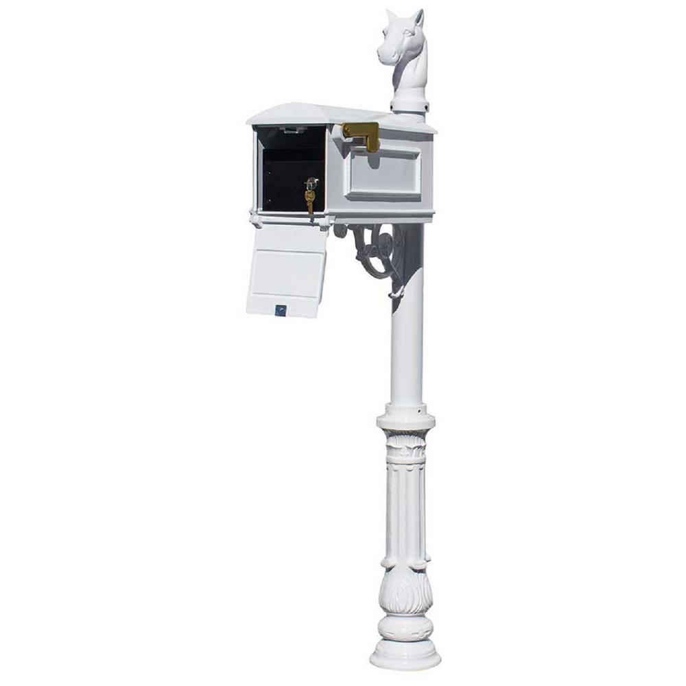 Lewiston Bronze Post Mount Locking Insert Mailbox with decorative Ornate Base and Horsehead Finial - Super Arbor