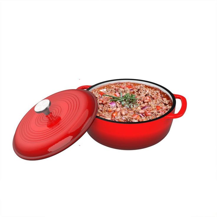 6 qt. Round Cast Iron Nonstick Casserole Dish in Red with Lid