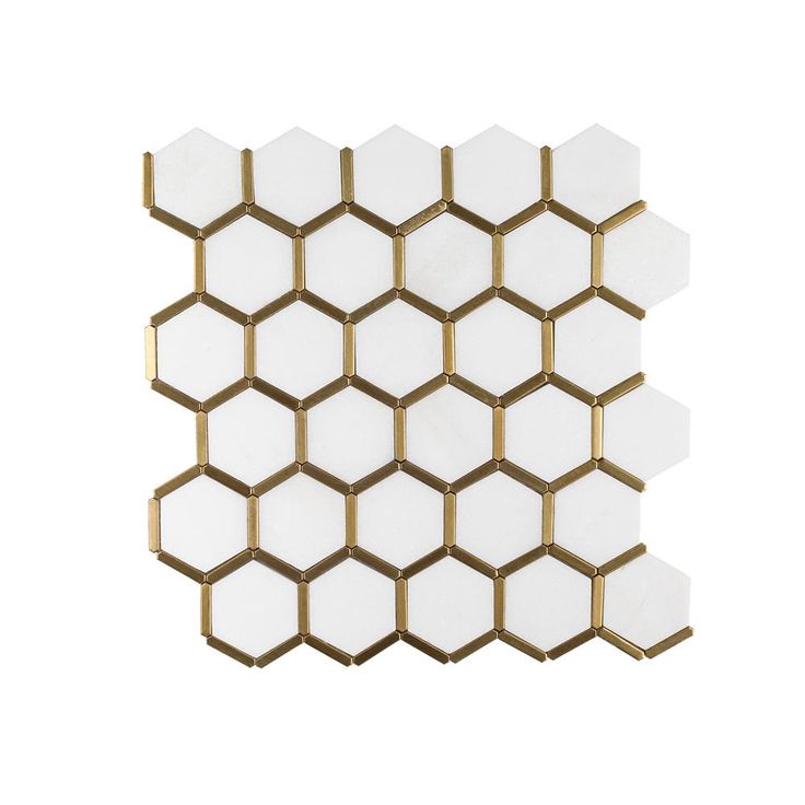 Jeffrey Court Karats White 10.625 in. x 11.125 in. x 8 mm Hexagon Natural Stone/Metal Wall and Floor Mosaic Tile