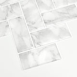 InHome Herringbone Carrara 10 in. x 10 in. Peel and Stick Resin Backsplash Tiles (4-Pack)