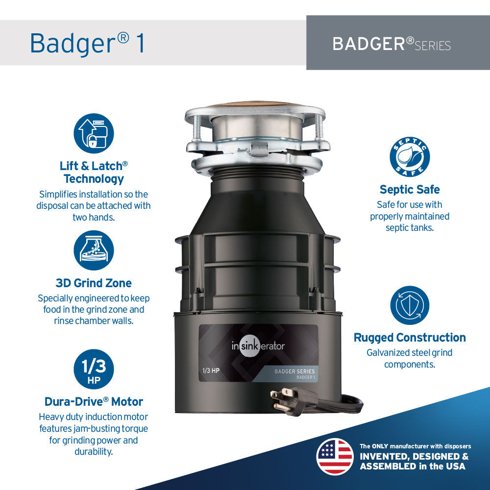 InSinkErator Badger 1 Series 1/3-HP Continuous Feed Garbage Disposal