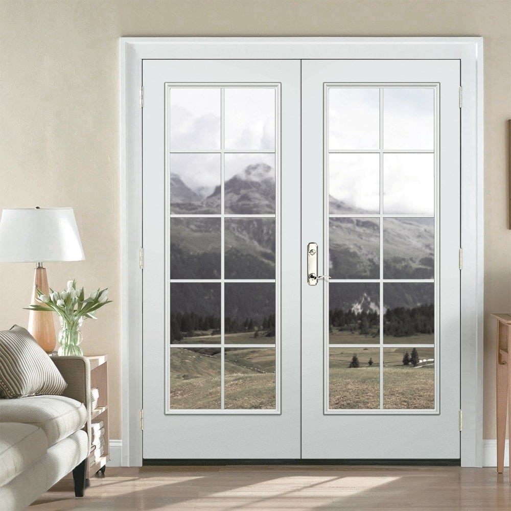JELD-WEN 60-in x 80-in 4-9/16-in Low-E External Grilles Primed Steel French Left-Hand Inswing Double Patio Door