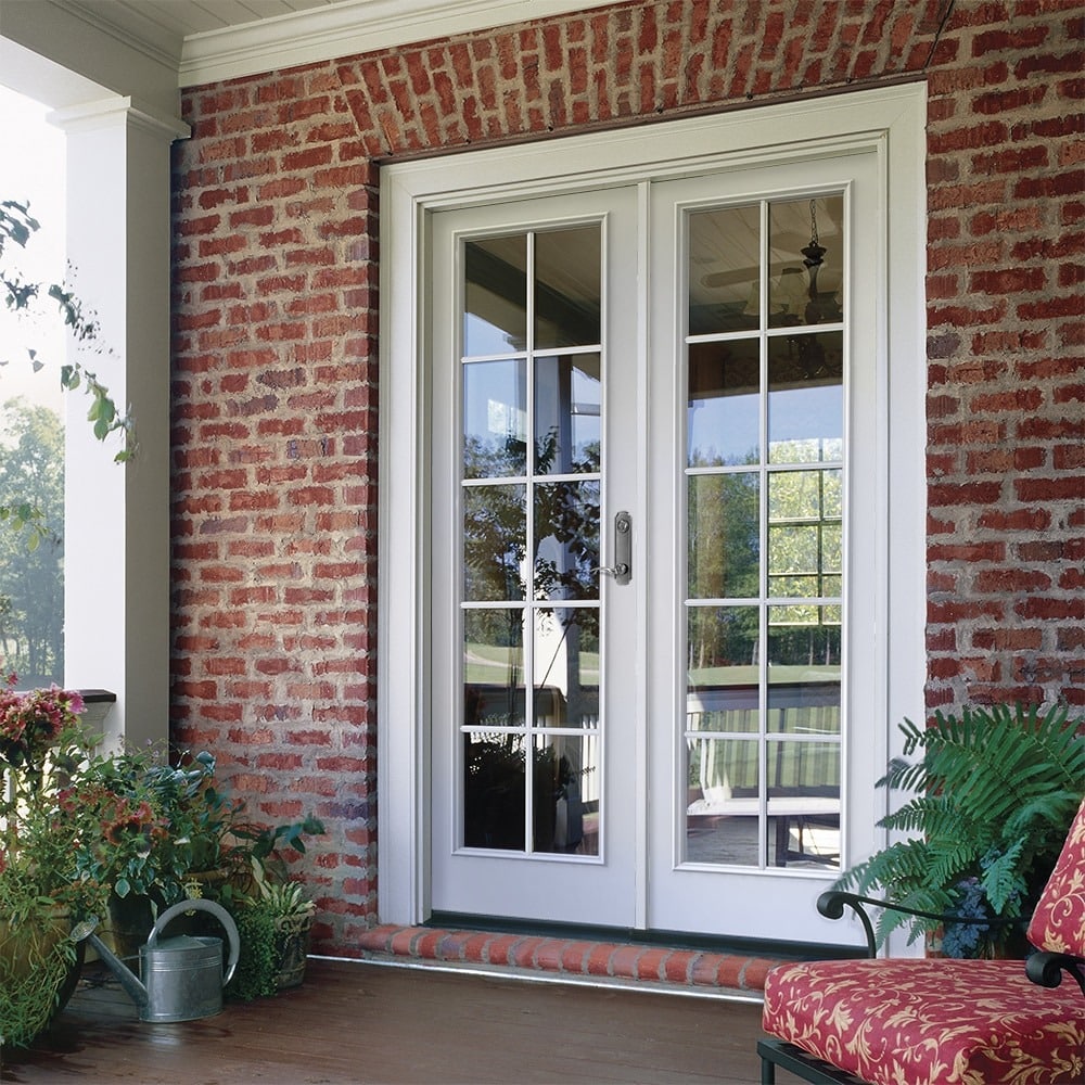 JELD-WEN 60-in x 80-in 4-9/16-in Low-E External Grilles Primed Steel French Left-Hand Inswing Double Patio Door