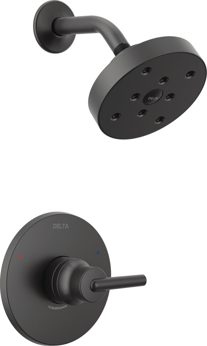 Delta Trinsic Matte Black 1-Handle Shower Faucet, H2Okinetic, Trim Kit Only