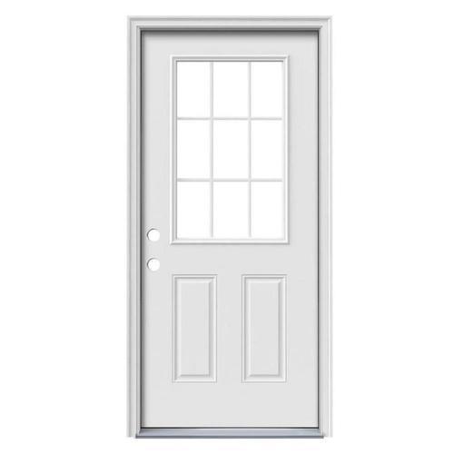 Therma-Tru Benchmark Doors 36-in x 80-in Steel Half Lite Right-Hand Inswing Ready-to-Paint Unfinished Prehung Single Front Door with Brickmould