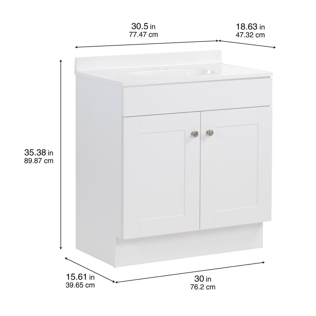Project Source Dover 30.5-in True White Single Sink Bathroom Vanity with White Cultured Marble Top