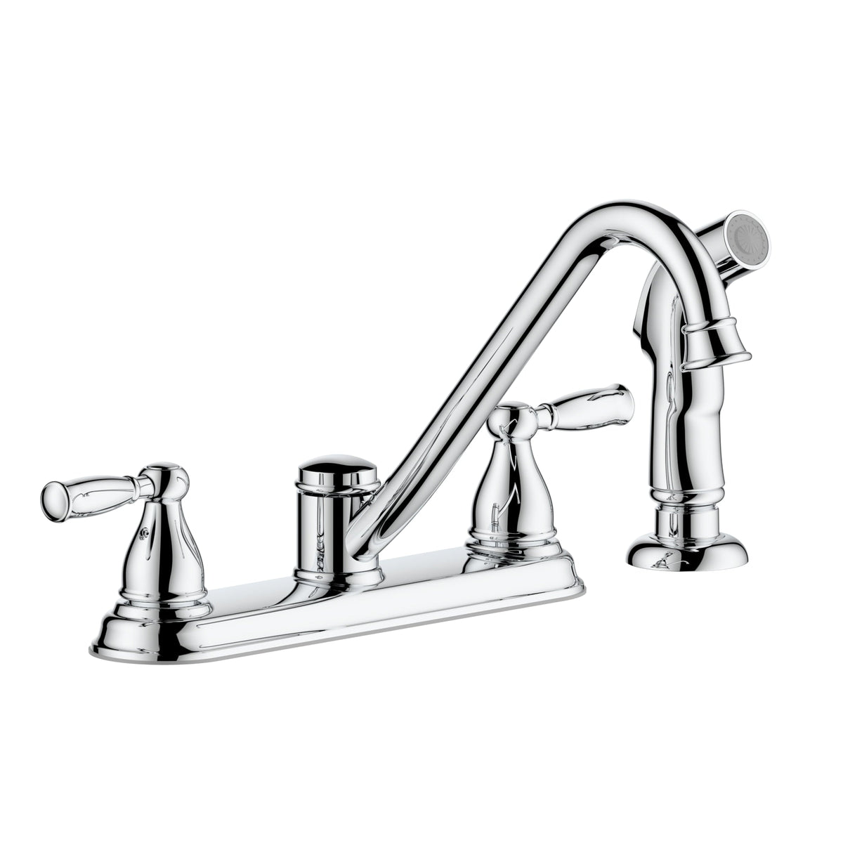 Project Source Brice Chrome 2-Handle Deck-Mount Low-Arc Kitchen Faucet with Side Sprayer and Deck Plate