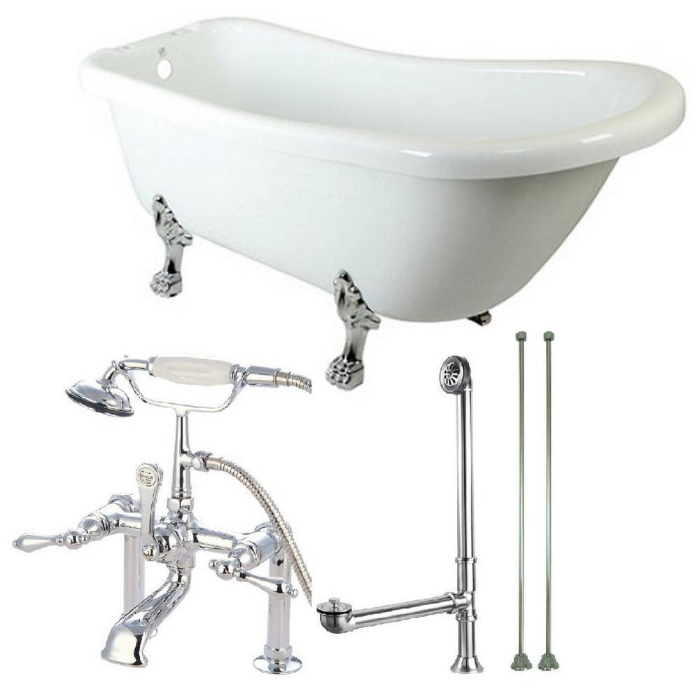 Slipper 5.6 ft. Acrylic Clawfoot Bathtub in White and Faucet Combo in Oil Rubbed Bronze - Super Arbor