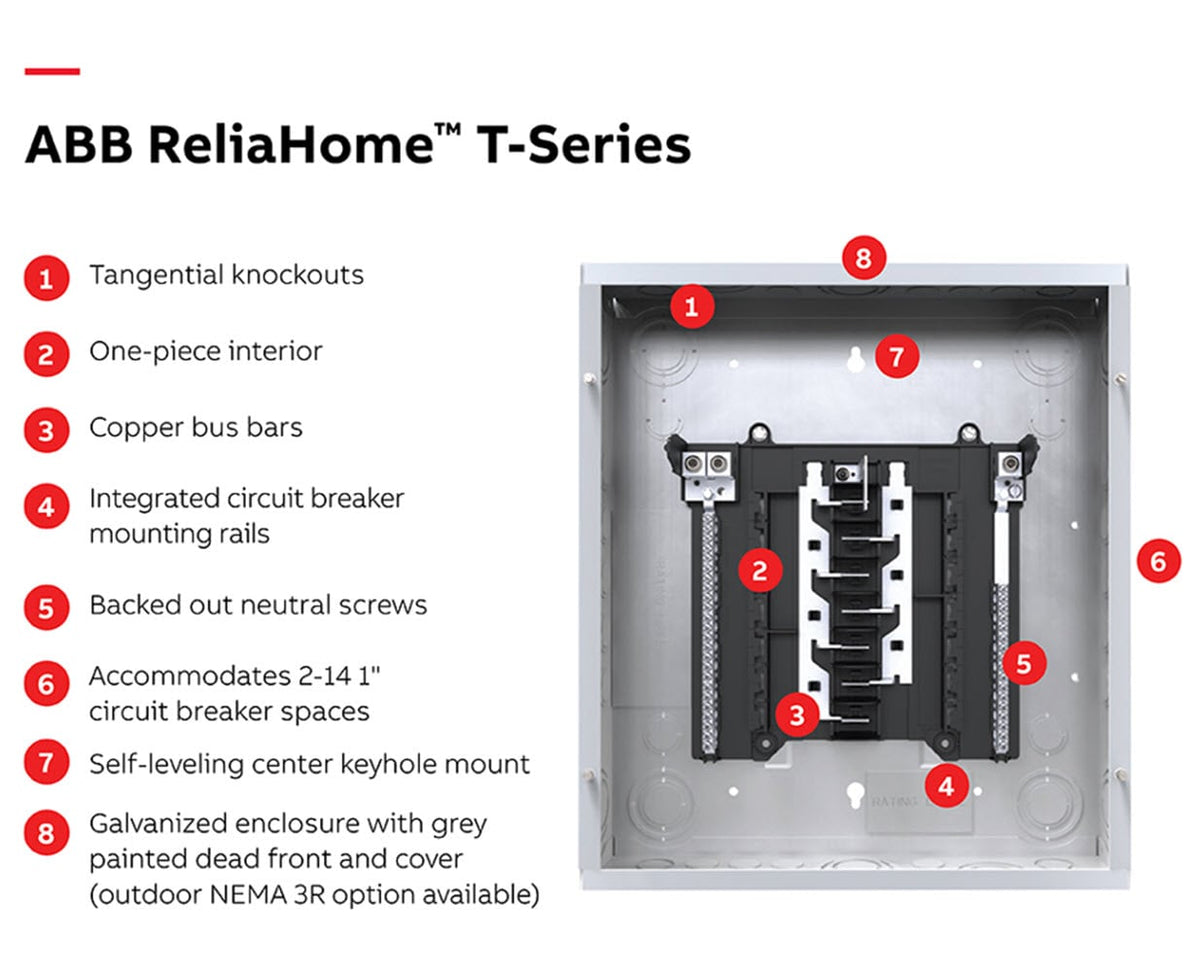 ABB ReliaHome T-Series 70-Amp 2-space load center - angle view