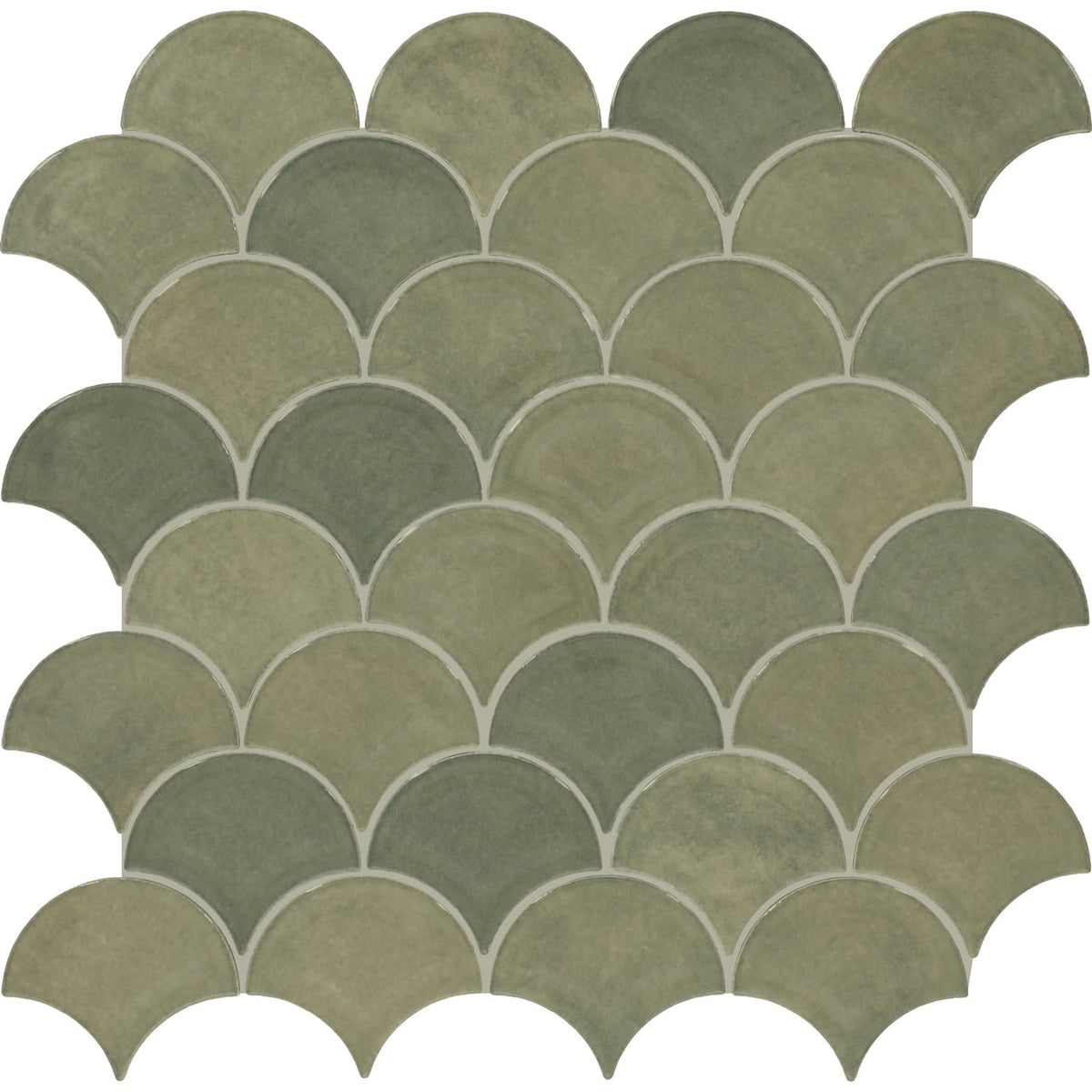 Daltile Handcrafted Artistry Sage 12-in x 12-in Glossy Ceramic Handcrafted look Scale Mosaic Wall Tile product image
