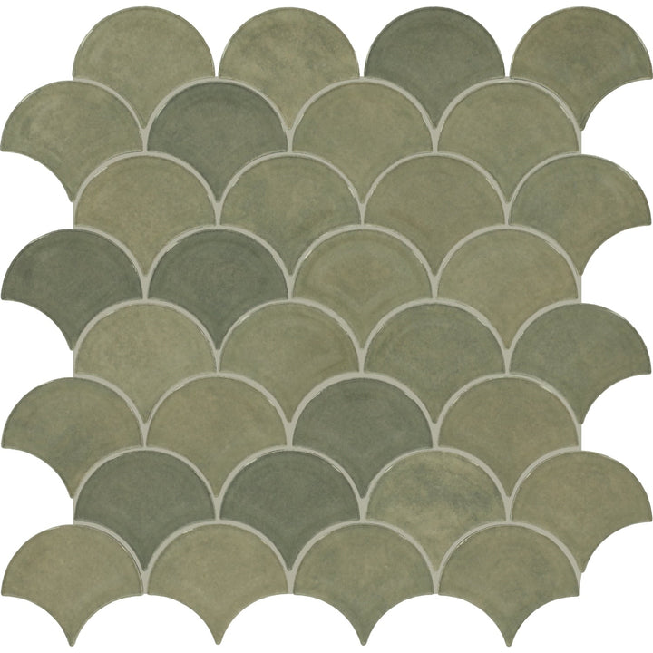 Daltile Handcrafted Artistry Sage 12-in x 12-in Glossy Ceramic Handcrafted look Scale Mosaic Wall Tile product image
