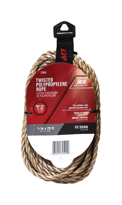 Ace 1/4 in. Dia x 25 ft Brown Twisted Polypropylene Rope