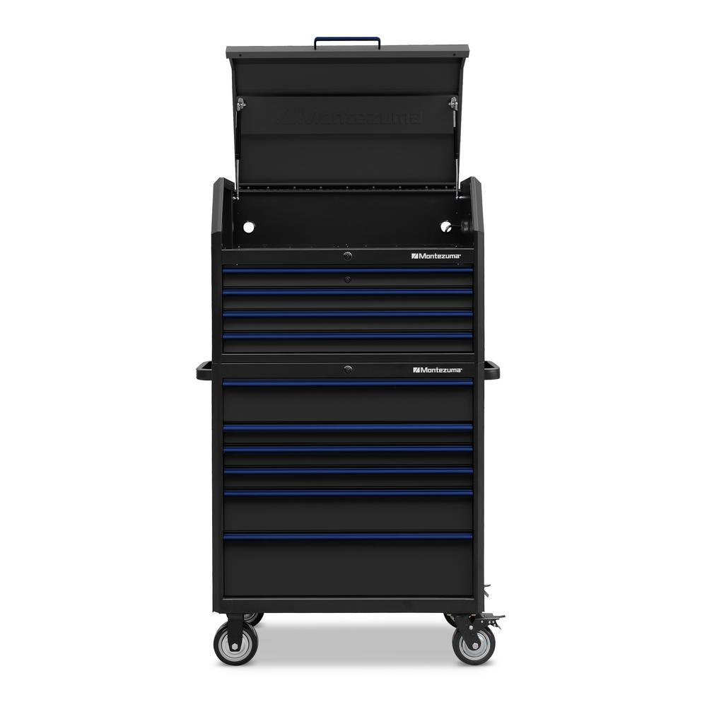 24 in. x 36 in. 10-Drawer Tool Chest and Cabinet Combo with Power and USB Outlets in Black and Blue - Super Arbor
