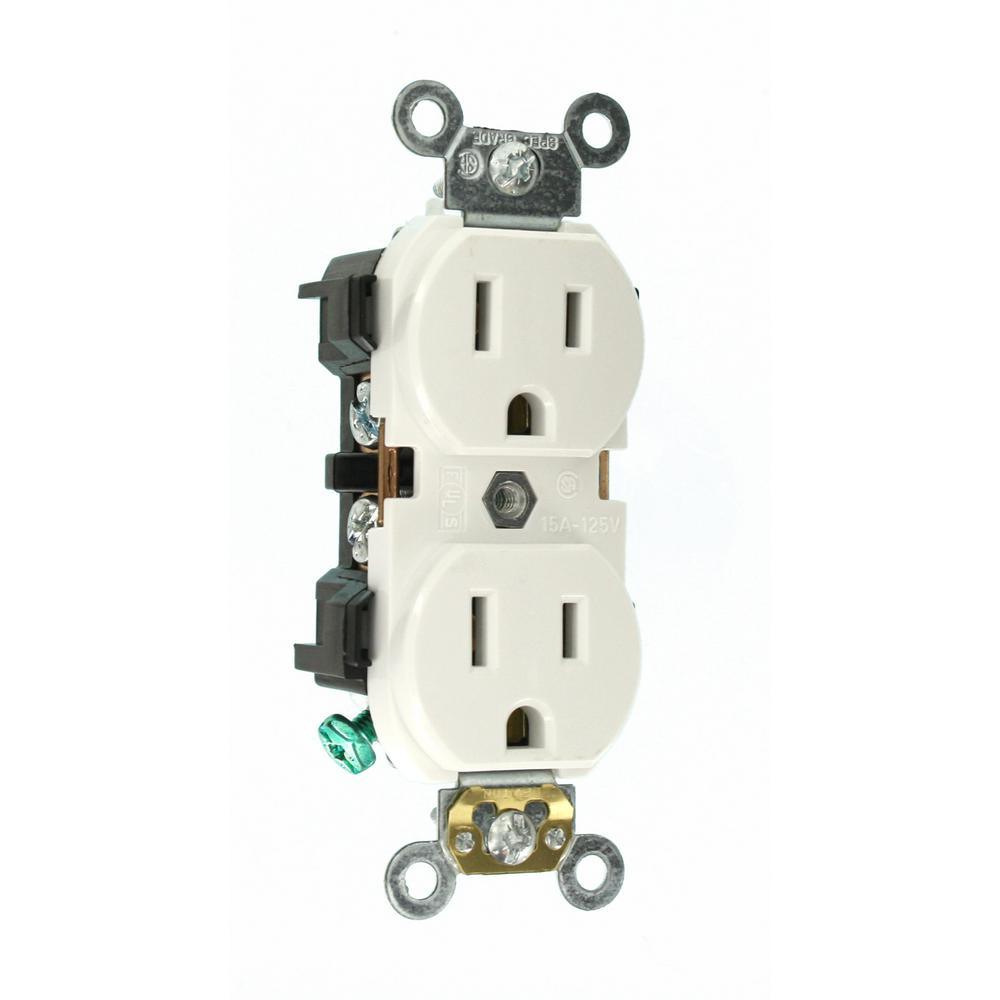 15 Amp Industrial Grade Narrow-Body Duplex Outlet, White - Super Arbor