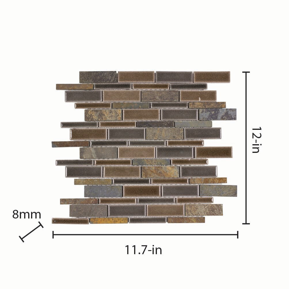 Elida Ceramica Natural Mountain 12-in x 12-in Crackled Ceramic/Stone Slate Linear Mosaic Wall Tile