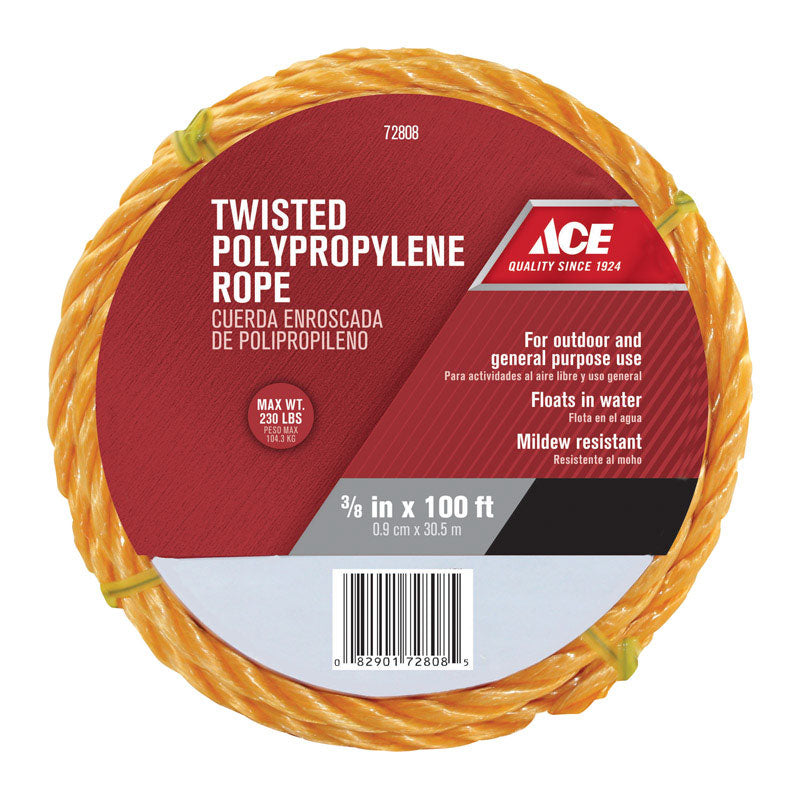 Ace 3/8 in. Dia x 100 ft Yellow Twisted Polypropylene Rope