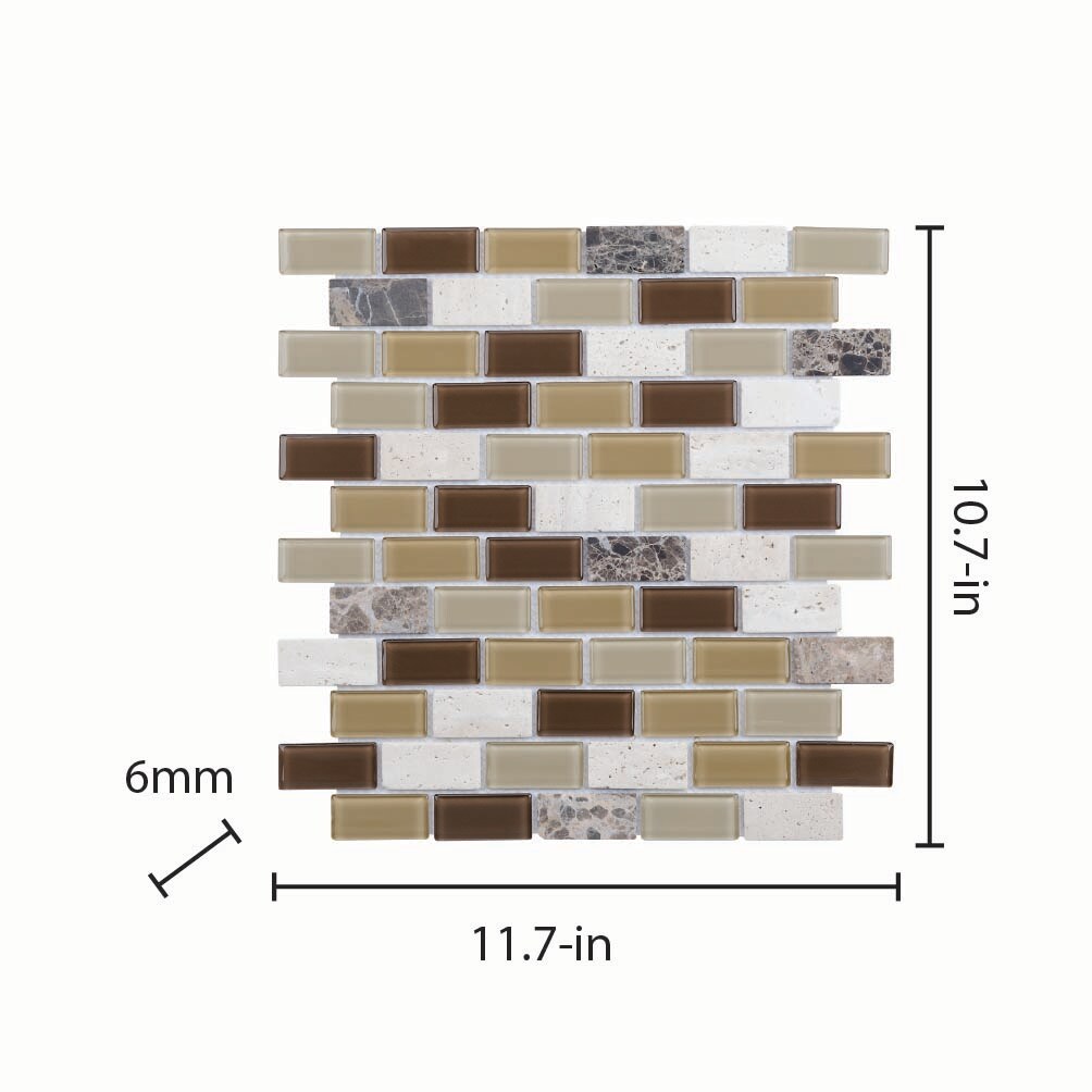 Elida Ceramica Carmel 12-in x 12-in Glossy Glass/Stone Travertine Brick Mosaic Wall Tile