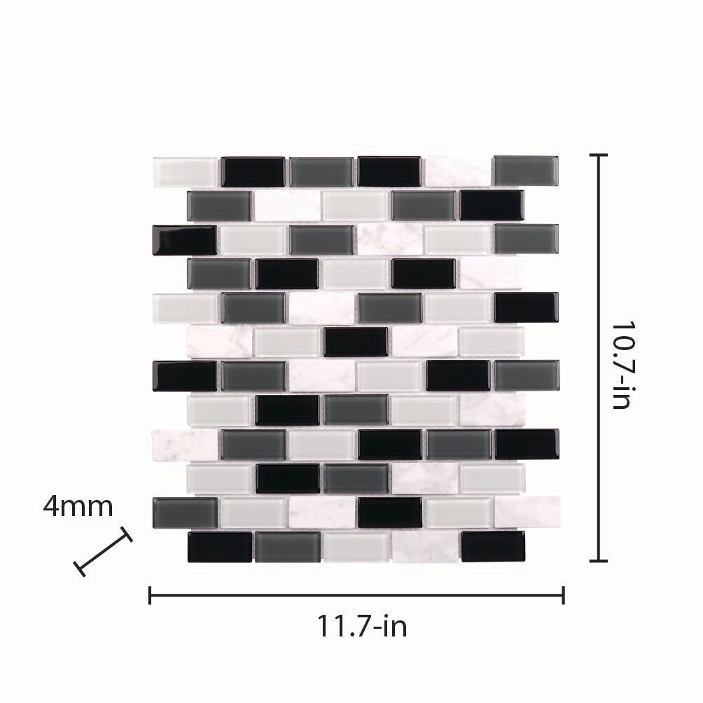 Elida Ceramica Midnight 12-in x 12-in Glossy Glass/Stone Marble Brick Mosaic Wall Tile
