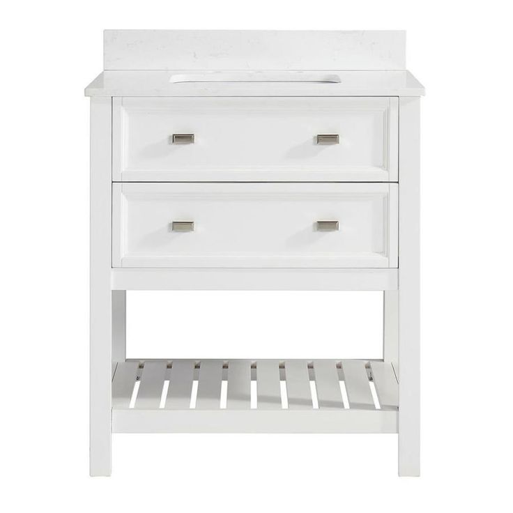 Scott Living Canterbury 30-in White Single Sink Bathroom Vanity with Carrara Engineered Stone Top