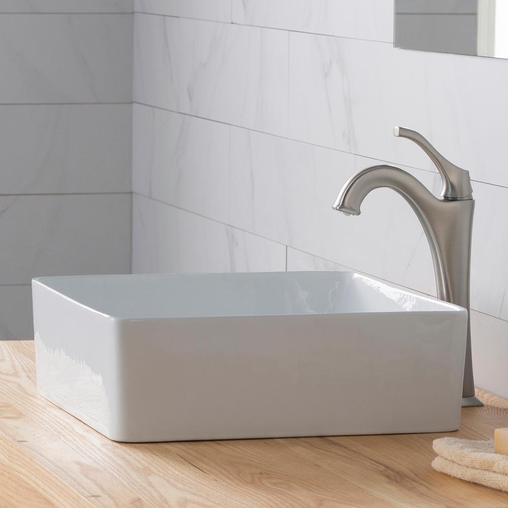 Viva 15-5/8 in. Square Porcelain Ceramic Vessel Sink in White - Super Arbor