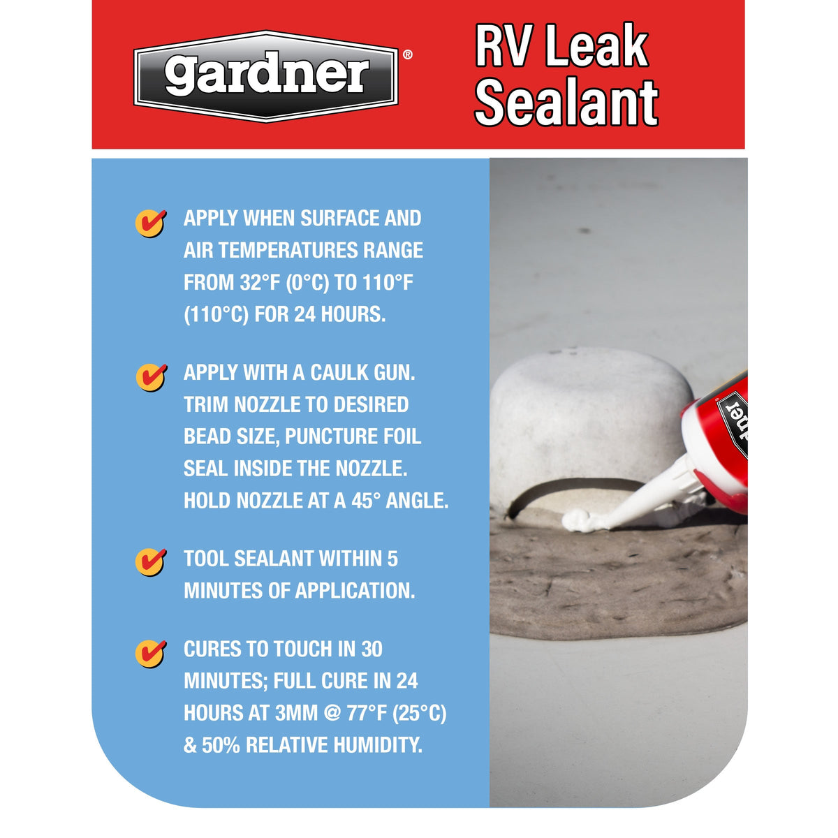 Gardner Silicone RV Leak Sealant, White, 10-oz – Waterproof Roof Sealant
