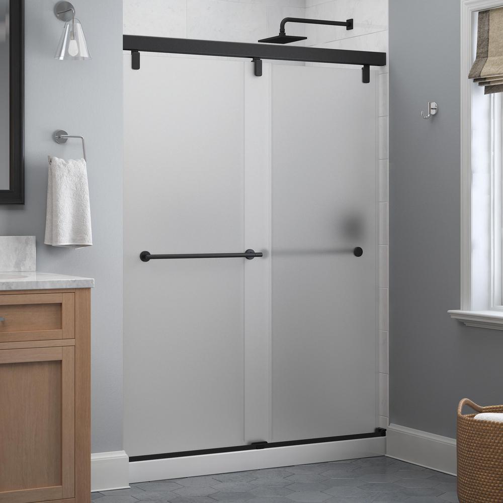 Lyndall 60 in. x 71-1/2 in. Frameless Mod Soft-Close Sliding Shower Door in Matte Black with 1/4 in. (6 mm) Clear Glass - Super Arbor