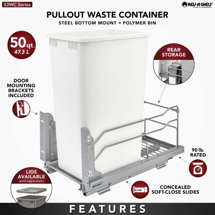 Rev-A-Shelf 11-in x 22-in x 19-in 50-Quart Soft Close Single Pull Out Trash Can