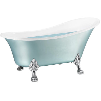 60 in. Fiberglass Double Slipper Clawfoot Non-Whirlpool Bathtub in Glossy Red & White Marble In Matte Lichen Green - Super Arbor
