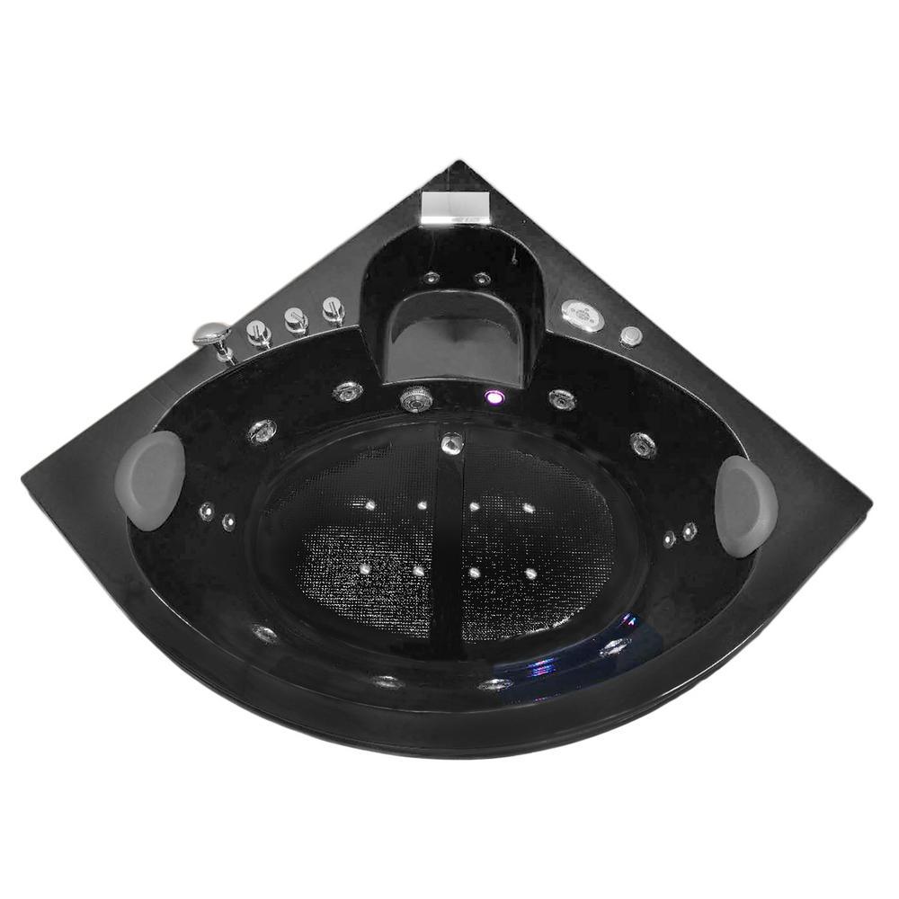 Dolphin 59 in. Acrylic Center Drain Corner Alcove Whirlpool Bathtub in Black - Super Arbor