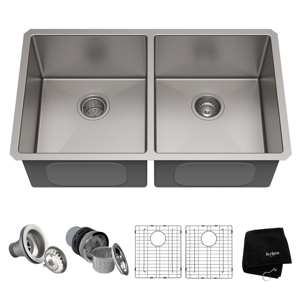Standart PRO 33in. 16 Gauge Undermount 50/50 Double Bowl Stainless Steel Kitchen Sink - Super Arbor
