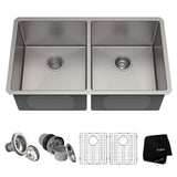 Standart PRO 33in. 16 Gauge Undermount 50/50 Double Bowl Stainless Steel Kitchen Sink - Super Arbor