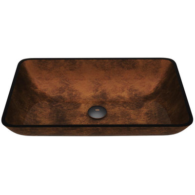 VIGO Russet Handmade Glass Rectangle Vessel Bathroom Sink in Rich Chocolate Brown - Super Arbor