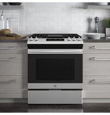 GE 5.3 cu. ft. Slide-In Gas Range with Steam-Cleaning Oven in Stainless Steel