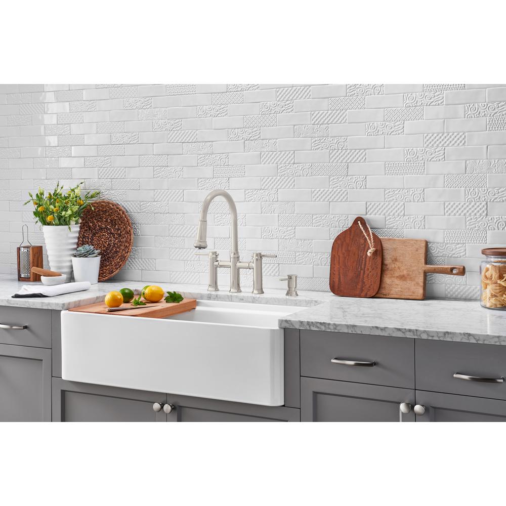 PROFINA Farmhouse Apron-Front Fireclay 36 in. Single Bowl Kitchen Sink with Beechwood Cutting Board in White - Super Arbor
