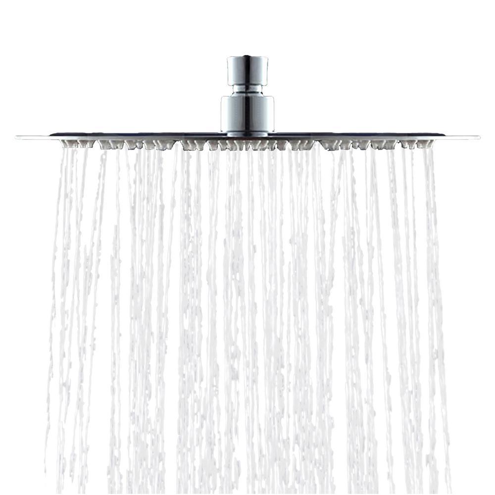 1-Spray 9 in. Single Wall Mount Fixed Shower Head in Polished Stainless Steel - Super Arbor