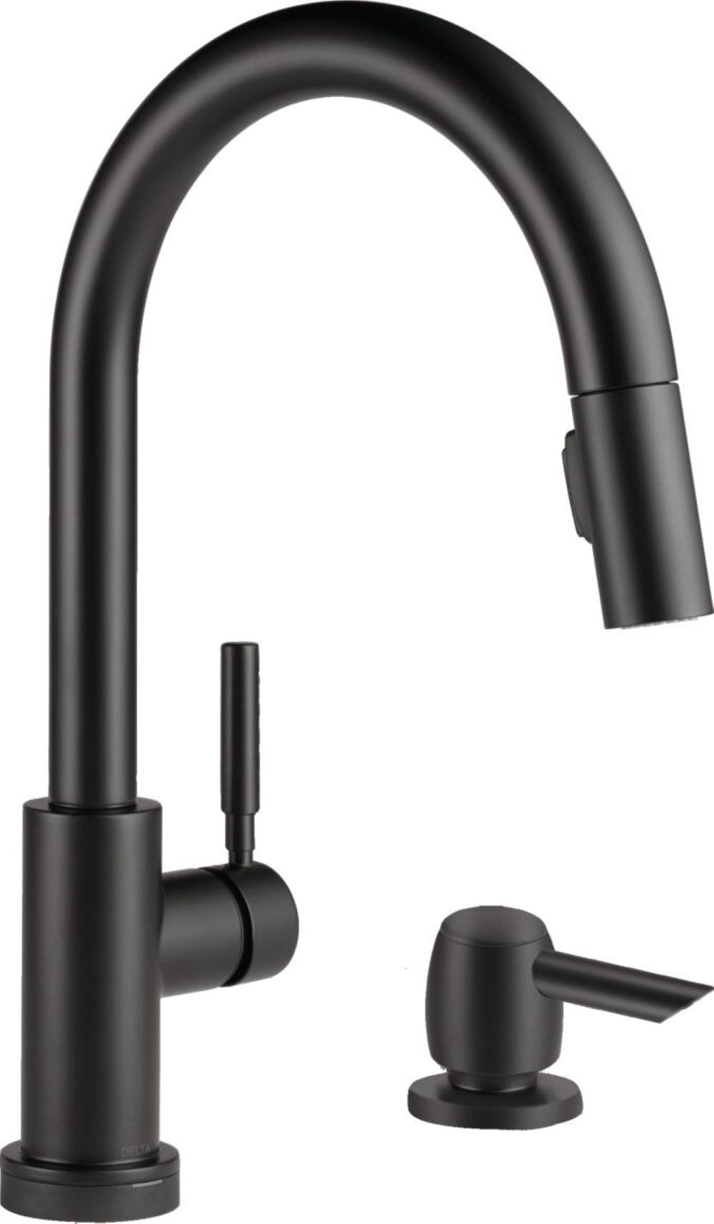 Delta Trask Matte Black Touch2O Touchless Single-Handle Pull-Down Kitchen Faucet with Deck Plate & Soap Dispenser