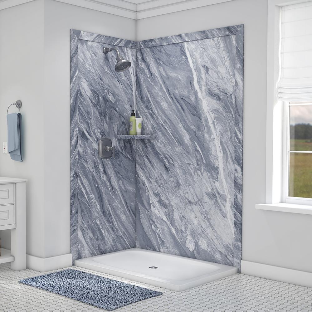 Elegance 36 in. x 48 in. x 80 in. 7-Piece Easy Up Adhesive Corner Shower Wall Surround in Triton - Super Arbor