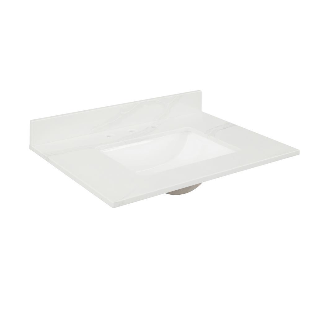49 in. W x 22 in. D x 0.75 in. H Quartz Vanity Top in Statuario White with White Basin - Super Arbor