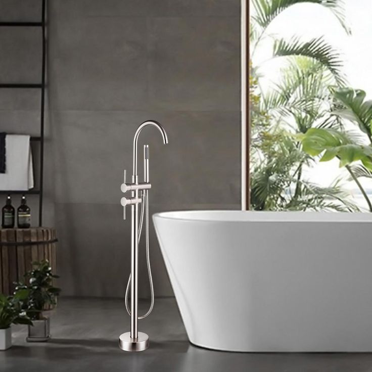 46 in. H x 11 in. W Single Handle Claw Foot Tub Faucet with Hand Shower in Brushed Nickel