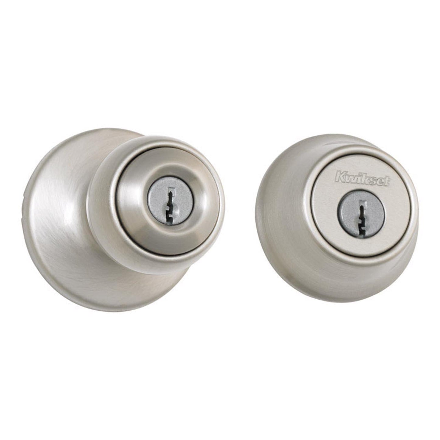 Kwikset Polo Satin Nickel Entry Lock and Single Cylinder Deadbolt, ANSI/BHMA Grade 3, 1-3/4 in.