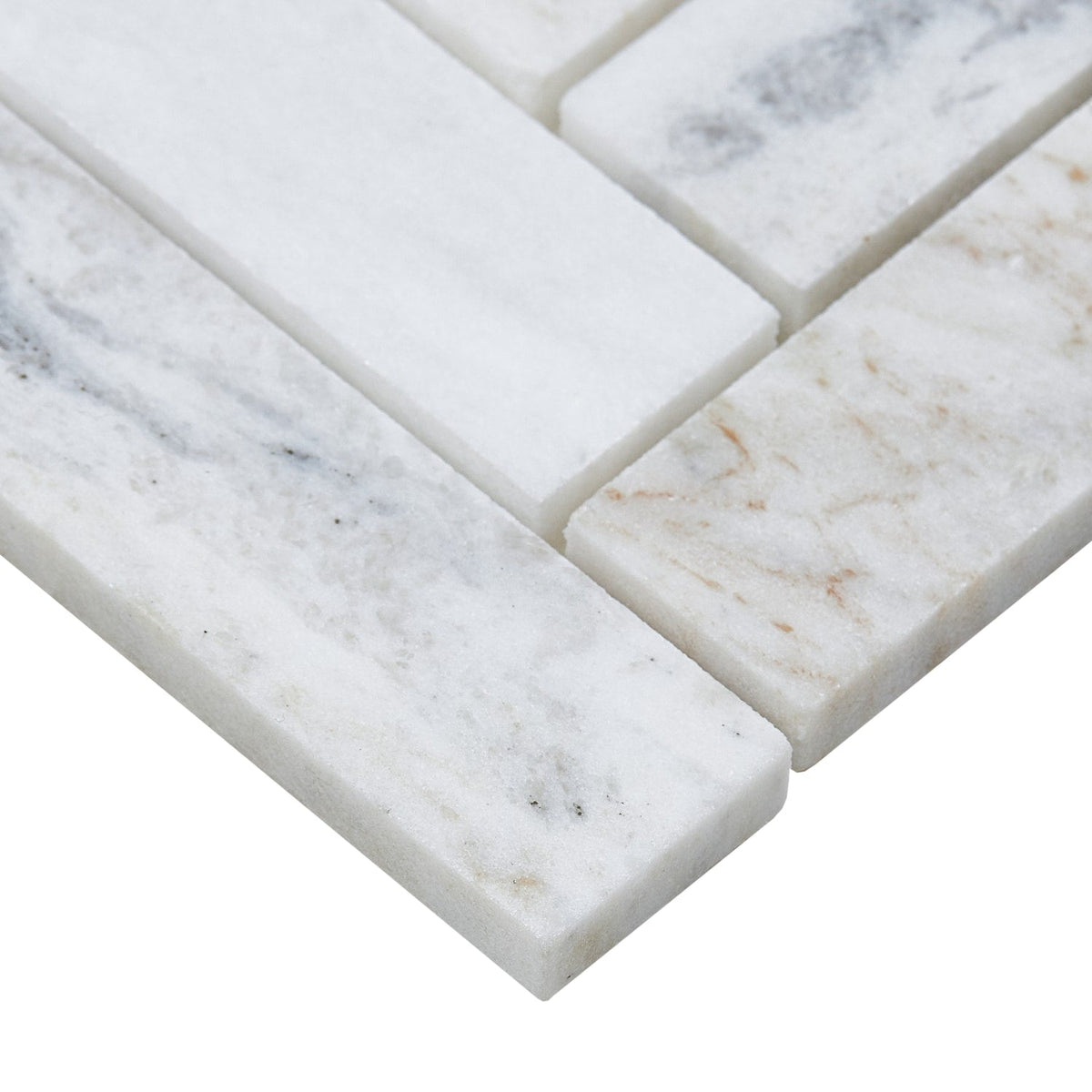 American Olean Genuine Stone White Ember 11-in x 12-in Honed Marble Herringbone Floor and Wall Mosaic Tile (0.67-sq ft per Piece)
