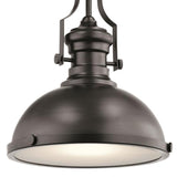 Kichler Satin Nickel Industrial Frosted Glass Dome LED Pendant Light - Super Arbor