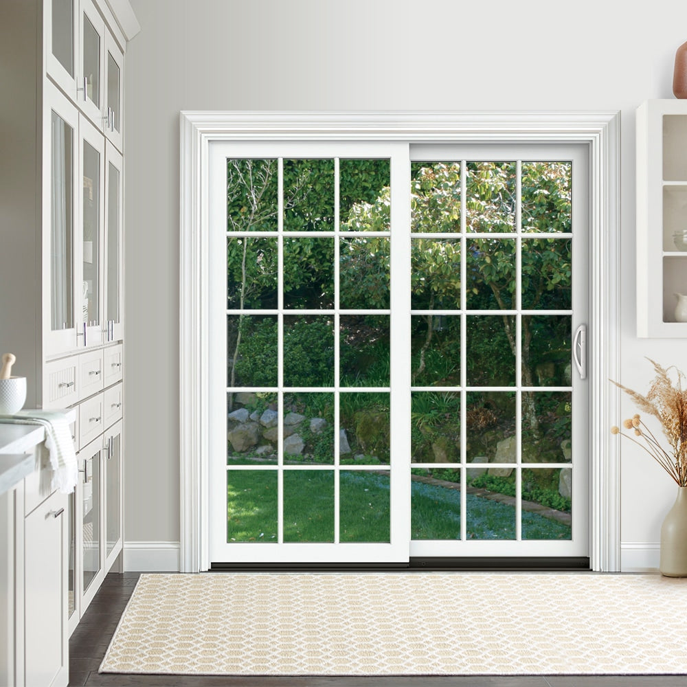 JELD-WEN 96-in x 80-in Vinyl Sliding, Left-hand sliding – installed room view