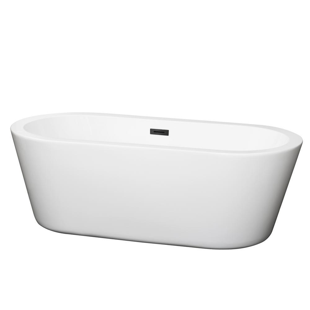 Mermaid 71 in. Acrylic Flatbottom Center Drain Soaking Tub in White - Super Arbor