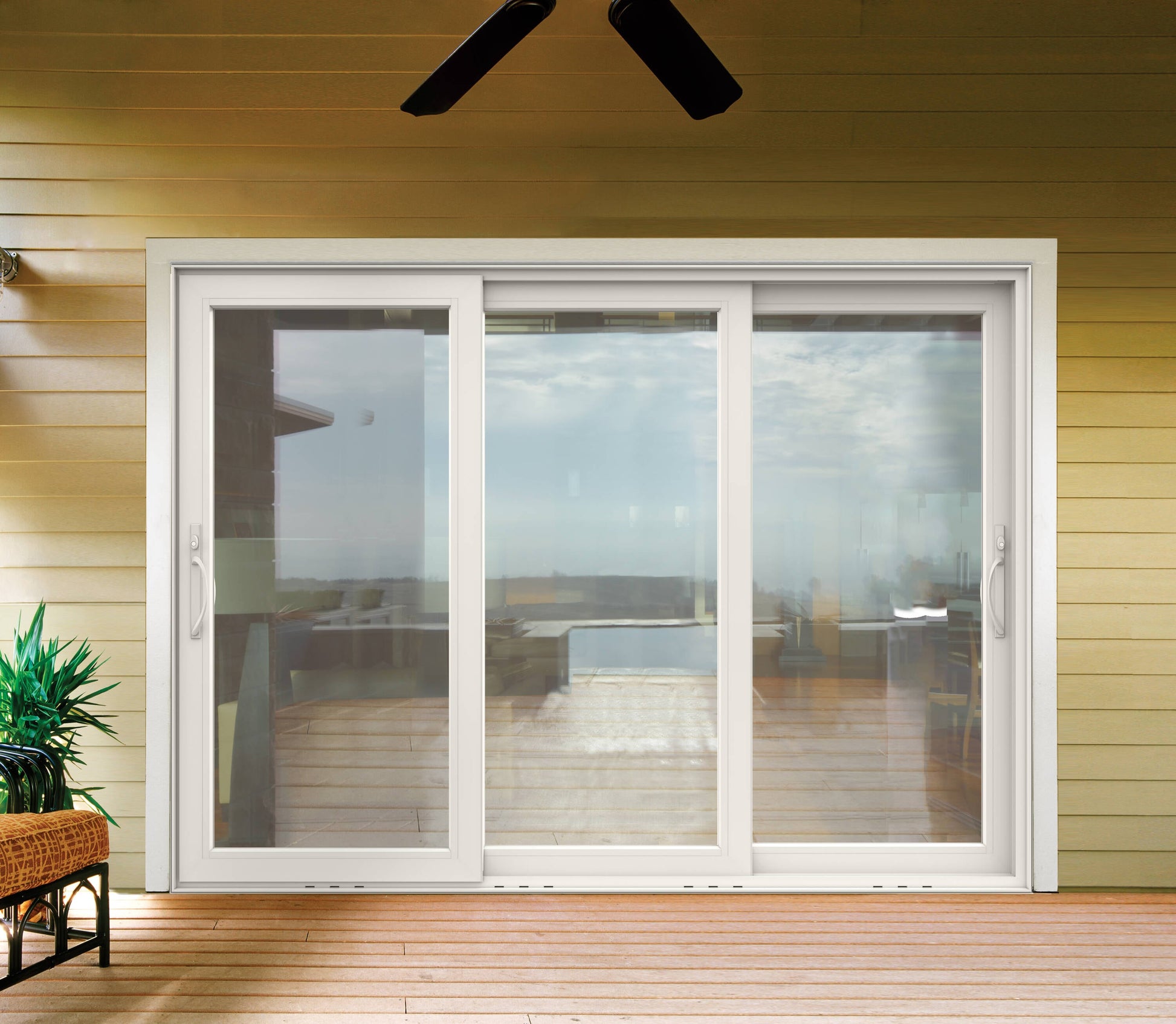 JELD-WEN 105-in x 80-in Vinyl Sliding, Universal reversible – installed room view