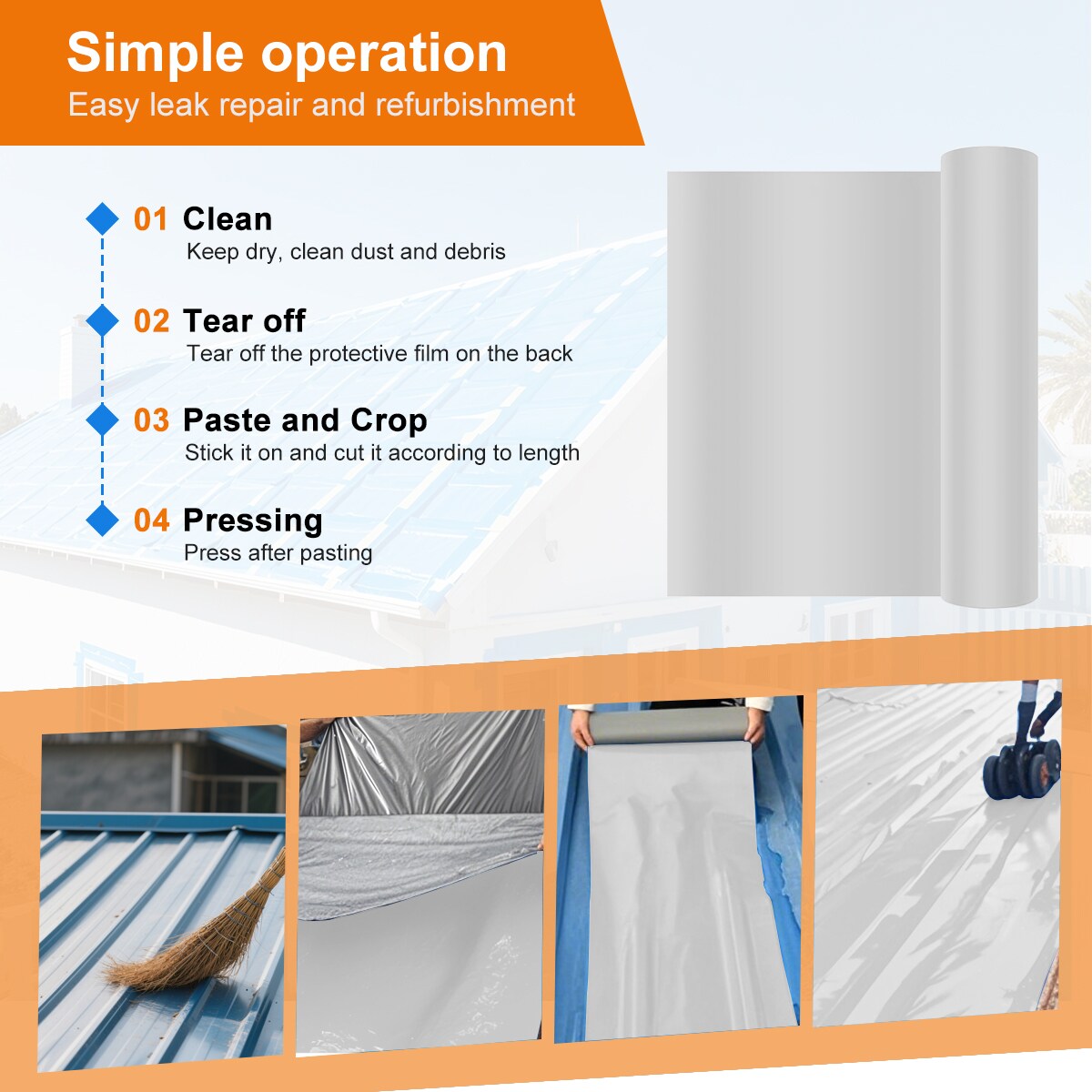 Agfabric Industrial Roof Waterproof Tape, Silver Roll Roofing, 0.98-ft W x 32.81-ft L (32.3-sq ft)