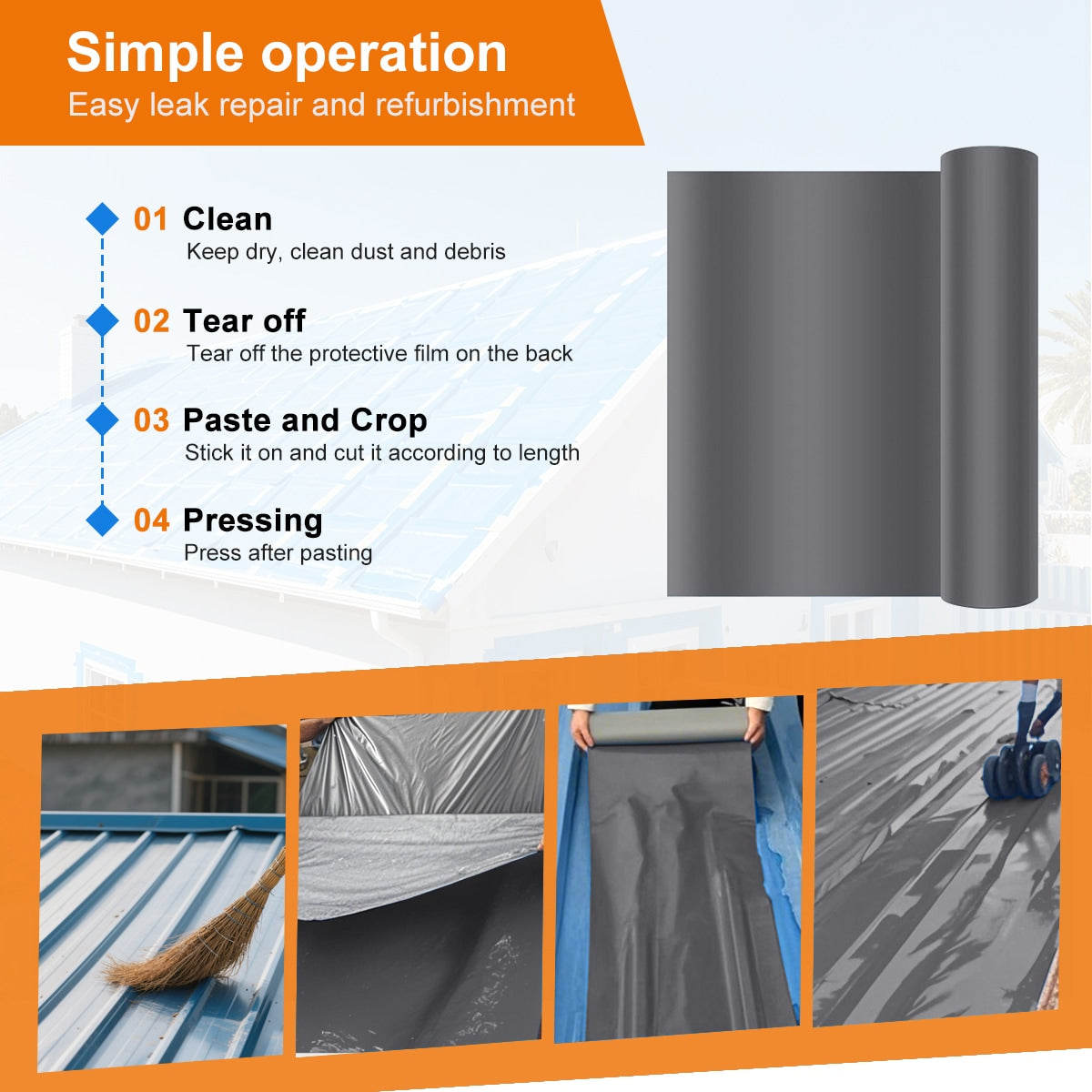 Agfabric Industrial Roof Waterproof Tape, Gray Roll Roofing, 0.98-ft W x 16.4-ft L (16.14-sq ft)