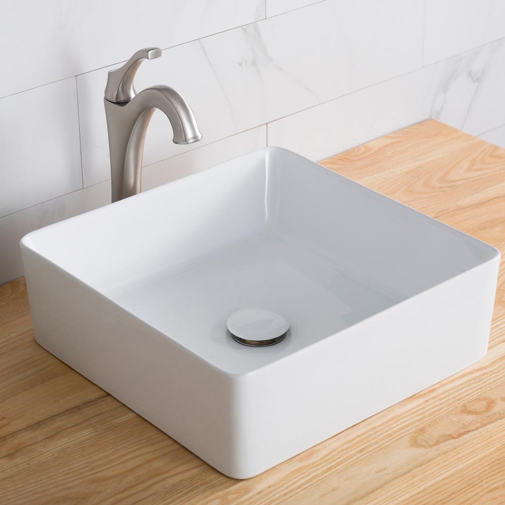 Viva 15-5/8 in. Square Porcelain Ceramic Vessel Sink in White - Super Arbor