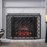 Hartly Modern Black and Silver Three Panel Iron Fire Screen - Super Arbor