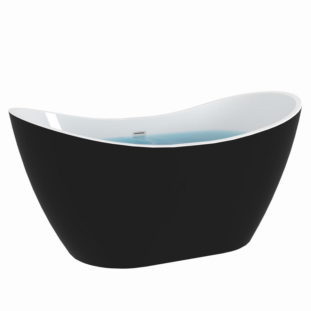 59 in. Acrylic Flat Bottom Stand Alon Flatbottom Freestanding Bathtub in Black - Super Arbor